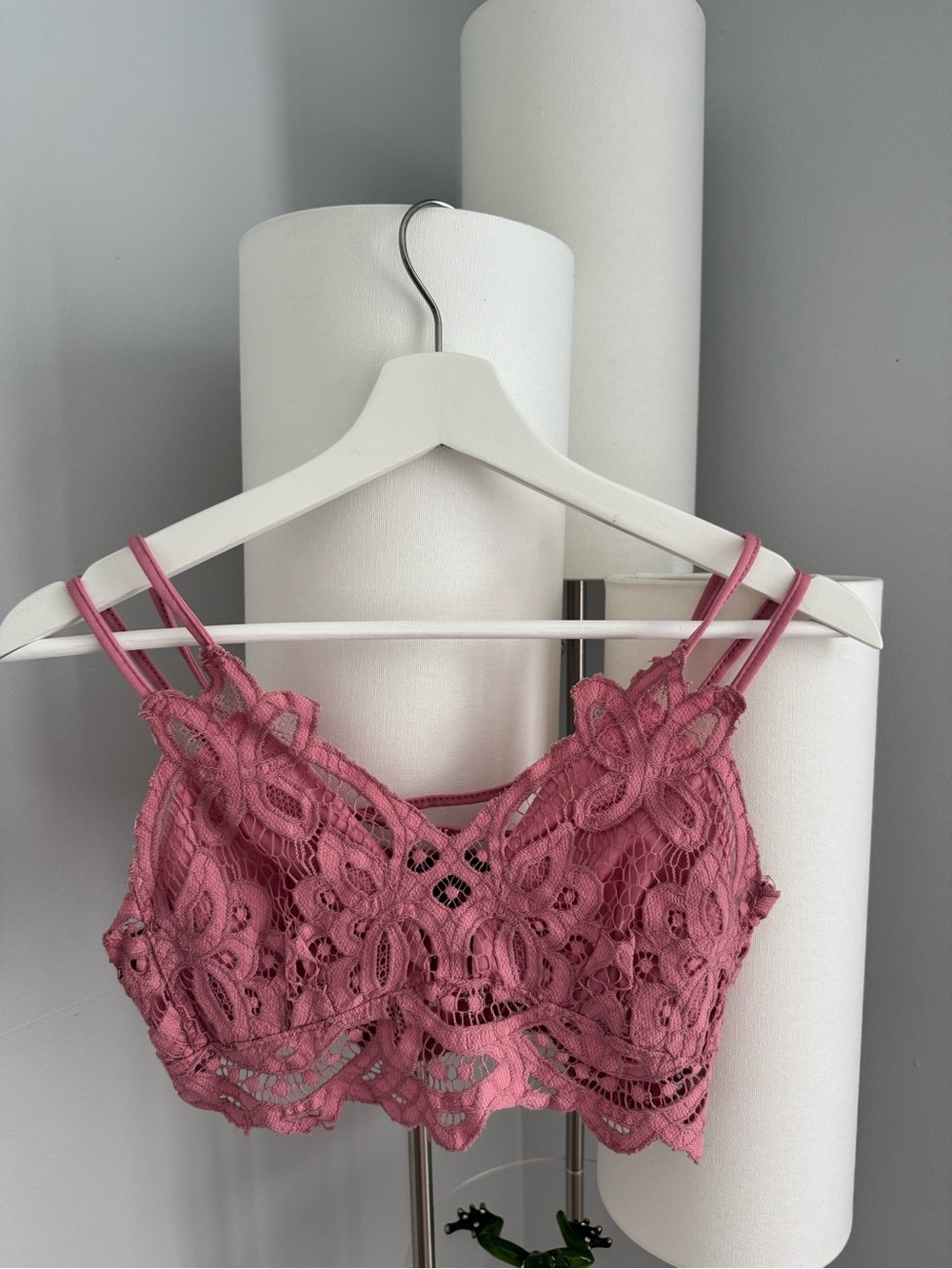 Poof! Dusty Rose Lace Bralette with Double Spaghetti Straps
